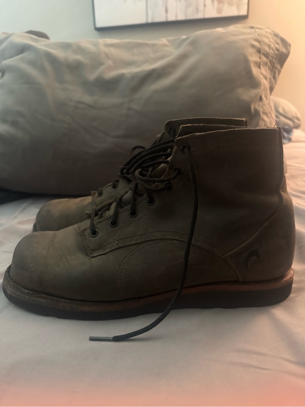 Danner Olive Leather Lace-Up Work Boots